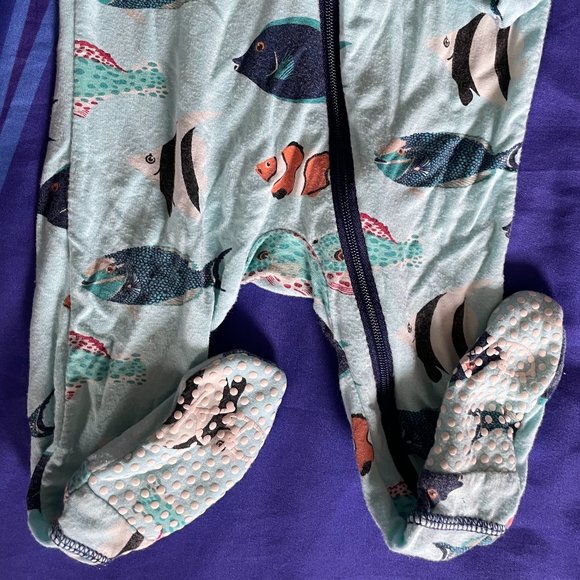 Kickee Pants Baby Footie Pajamas, 3-6 Months, Bamboo, Tropical Fish - Picture 4 of 8